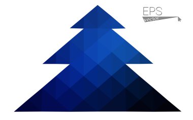 Koyu mavi düşük çokgen stilini Noel ağacı vektör çizim üçgen oluşan. Soyut üçgen poligon origami veya kristal tasarım yeni yıl kutlama. Beyaz arka plan üzerinde izole.