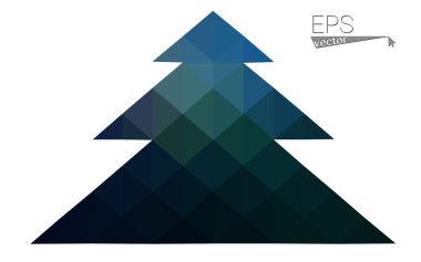 Koyu mavi düşük çokgen stilini Noel ağacı vektör çizim üçgen oluşan. Soyut üçgen poligon origami veya kristal tasarım yeni yıl kutlama. Beyaz arka plan üzerinde izole.