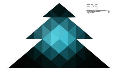 Koyu mavi düşük çokgen stilini Noel ağacı vektör çizim üçgen oluşan. Soyut üçgen poligon origami veya kristal tasarım yeni yıl kutlama. Beyaz arka plan üzerinde izole.