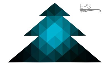 Koyu mavi düşük çokgen stilini Noel ağacı vektör çizim üçgen oluşan. Soyut üçgen poligon origami veya kristal tasarım yeni yıl kutlama. Beyaz arka plan üzerinde izole.