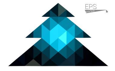 Koyu mavi düşük çokgen stilini Noel ağacı vektör çizim üçgen oluşan. Soyut üçgen poligon origami veya kristal tasarım yeni yıl kutlama. Beyaz arka plan üzerinde izole.