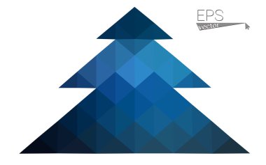 Koyu mavi düşük çokgen stilini Noel ağacı vektör çizim üçgen oluşan. Soyut üçgen poligon origami veya kristal tasarım yeni yıl kutlama. Beyaz arka plan üzerinde izole.