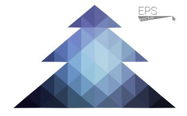 Koyu mavi düşük çokgen stilini Noel ağacı vektör çizim üçgen oluşan. Soyut üçgen poligon origami veya kristal tasarım yeni yıl kutlama. Beyaz arka plan üzerinde izole.