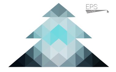 Koyu mavi düşük çokgen stilini Noel ağacı vektör çizim üçgen oluşan. Soyut üçgen poligon origami veya kristal tasarım yeni yıl kutlama. Beyaz arka plan üzerinde izole.