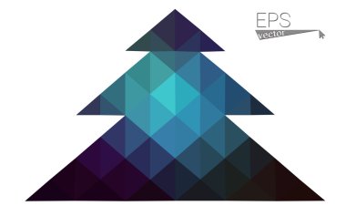 Koyu mavi düşük çokgen stilini Noel ağacı vektör çizim üçgen oluşan. Soyut üçgen poligon origami veya kristal tasarım yeni yıl kutlama. Beyaz arka plan üzerinde izole.