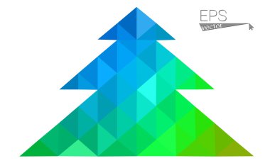 Mavi, yeşil üçgen oluşan düşük Poli stil Noel ağacı vektör çizim. Soyut üçgen poligon origami veya kristal tasarım yeni yıl kutlama. Beyaz arka plan üzerinde izole