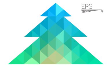Mavi, yeşil üçgen oluşan düşük Poli stil Noel ağacı vektör çizim. Soyut üçgen poligon origami veya kristal tasarım yeni yıl kutlama. Beyaz arka plan üzerinde izole