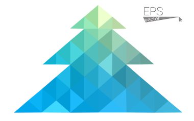 Mavi, yeşil üçgen oluşan düşük Poli stil Noel ağacı vektör çizim. Soyut üçgen poligon origami veya kristal tasarım yeni yıl kutlama. Beyaz arka plan üzerinde izole