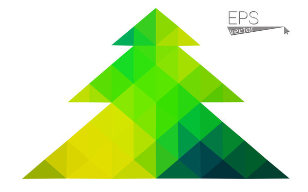 Dark blue, green low poly style christmas tree vector illustration consisting of triangles.Abstract triangular polygonal origami or crystal design of New Years celebration.Isolated on white background