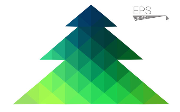 Blue, green low poly style christmas tree vector illustration consisting of triangles. Abstract triangular polygonal origami or crystal design of New Years celebration. Isolated on white background