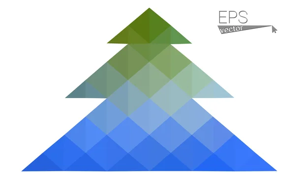 Голубая, зеленая, низкопольная иллюстрация вектора дерева, состоящего из треугольников. Абстрактное треугольное многоугольное оригами или хрустальное оформление празднования Нового года. Изолированный на белом фоне — стоковый вектор