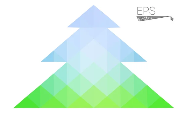 Ilustración de vectores de árbol de navidad de estilo azul, verde y bajo poli que consta de triángulos. Origami poligonal triangular abstracto o diseño de cristal de la celebración de Año Nuevo. Aislado sobre fondo blanco — Vector de stock