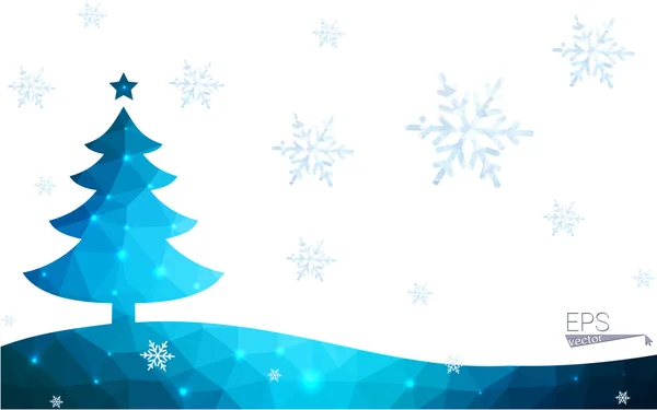Postal azul de estilo polígono bajo árbol de navidad vector ilustración que consiste en triángulos . — Vector de stock