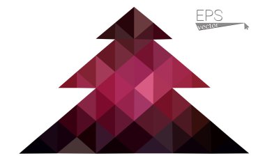 Koyu kırmızı, sarı düşük çokgen stilini Noel ağacı vektör çizim üçgen oluşan. Soyut poligonal origami veya kristal tasarım yeni yıl kutlama. Beyaz arka plan üzerinde izole.