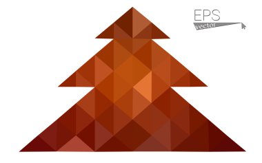 Koyu kırmızı, sarı düşük çokgen stilini Noel ağacı vektör çizim üçgen oluşan. Soyut poligonal origami veya kristal tasarım yeni yıl kutlama. Beyaz arka plan üzerinde izole.