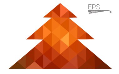 Koyu kırmızı, sarı düşük çokgen stilini Noel ağacı vektör çizim üçgen oluşan. Soyut poligonal origami veya kristal tasarım yeni yıl kutlama. Beyaz arka plan üzerinde izole.