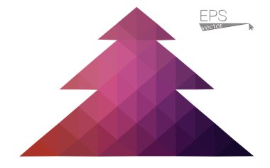Koyu pembe kırmızı düşük çokgen stilini Noel ağacı vektör çizim üçgen oluşan. Soyut poligonal origami veya kristal tasarım yeni yıl kutlama. Beyaz arka plan üzerinde izole.