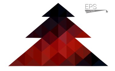 Koyu kırmızı düşük çokgen stilini Noel ağacı vektör çizim üçgen oluşan. Soyut üçgen poligon origami veya kristal tasarım yeni yıl kutlama. Beyaz arka plan üzerinde izole.