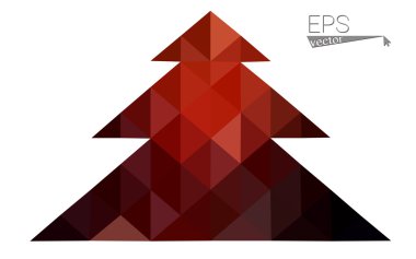 Koyu kırmızı düşük çokgen stilini Noel ağacı vektör çizim üçgen oluşan. Soyut üçgen poligon origami veya kristal tasarım yeni yıl kutlama. Beyaz arka plan üzerinde izole.