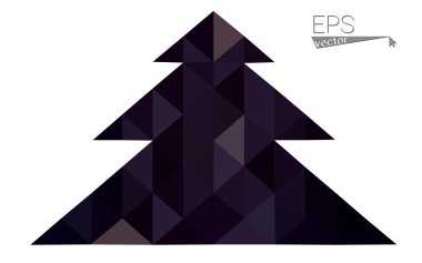 Koyu mor düşük çokgen stilini Noel ağacı vektör çizim üçgen oluşan. Soyut üçgen poligon origami veya kristal tasarım yeni yıl kutlama. Beyaz arka plan üzerinde izole.