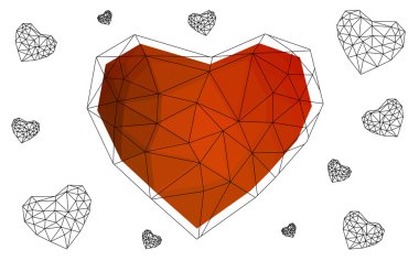 Beyaz arka plan üzerinde üçgen oluşan desen ile izole ışık kırmızı kalp.