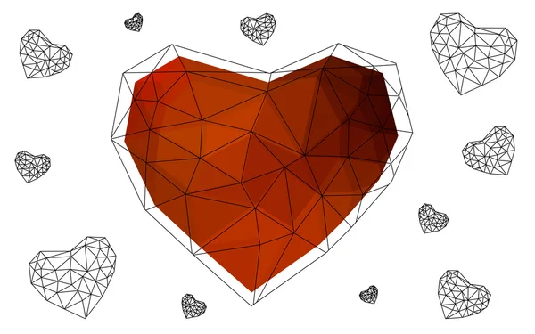 Lätt rött hjärta isolerad på vit bakgrund med mönster bestående av trianglar. — Stock vektor