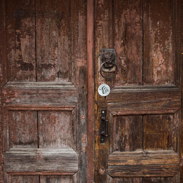 Eski kapı. Bir aslan şeklinde kapı kolu. — Stok fotoğraf