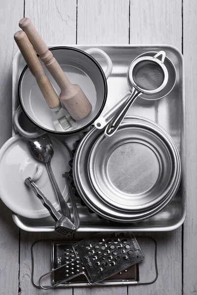 Metal utensils for cooking food.