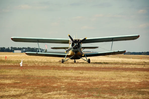 Antonov (AN-2) cornhusker airplane on the field Stock Image