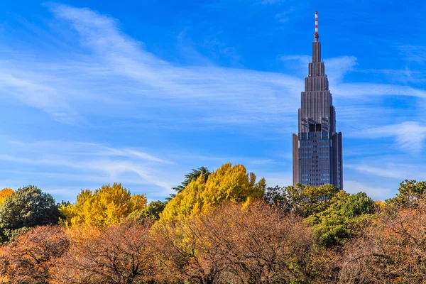 Mavi gökyüzü, Shinjuku, Tokyo ile sonbahar olay Shinjuku Gyoen Park yerinde.