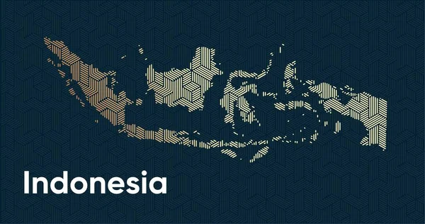 様式化された東洋の重複パターンと変換効果を持つカード 地図上に重ね合わせのあるオリエンタルゴールドパターン インドネシア政治地図 — ストックベクタ