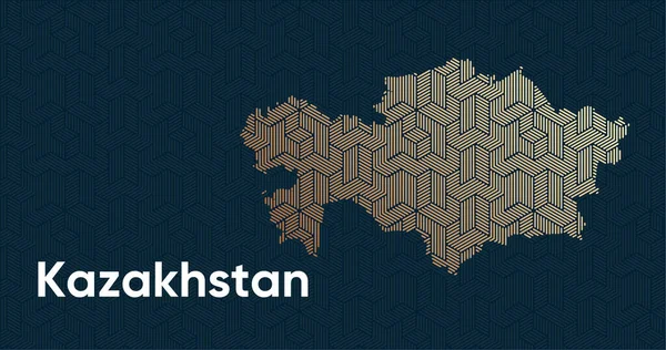 様式化された東洋の重複パターンと変換効果を持つカード 地図上に重ね合わせのあるオリエンタルゴールドパターン カザフスタン政治地図 — ストックベクタ