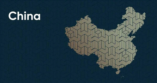 Bir stilize doğu üst üste bindirme desenli ve dönüşüm efektli kart. Haritada üst üste bindirilmiş oryantal altın deseni. Çin Siyasi Haritası