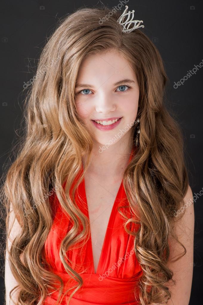 Girl Teenager Smile Happiness Black Background Long Hair