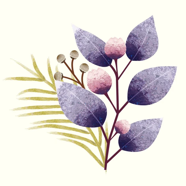 Dokulu menekşe yaprakları ve yumuşak pembe tomurcukları olan zarif çiçek çizimleri. Modern botanik tasarımı baskılar, davetiyeler ve dekoratif projeler için mükemmeldir.