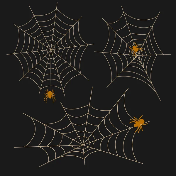 Koyu arkaplanda turuncu örümcekli örümcek ağları