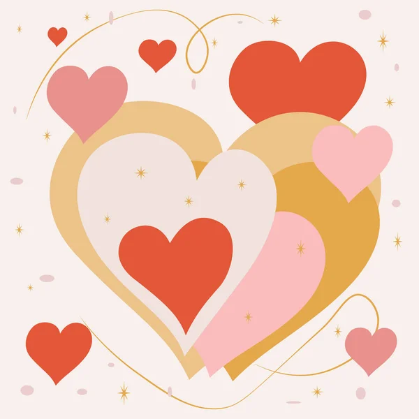 Kırmızı, pastel kalpler ve küçük altın yıldızlarla kusursuz bir romantik düzen. Sevgililer Günü tebrik kartları, ambalaj kağıdı ve romantik tasarım projeleri için ideal.