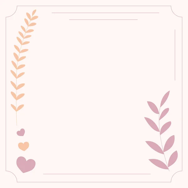 Uzun bir botanik dalına ve üç küçük kalp aksanına sahip yumuşak pastel çiçek çerçevesi. Sevgililer Günü için ideal. Davetiyeler, aşk mesajları, basılabilir tasarımlar ve kadınsı kırtasiye malzemeleri..