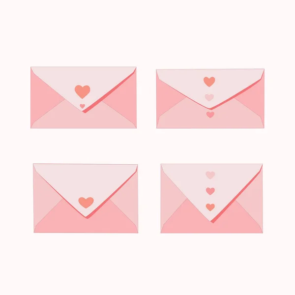 Romantik mektuplar, sevgililer günü tasarımları, düğün davetiyeleri ve tebrik kartları için kalp ayrıntıları içeren aşk zarfları koleksiyonu..
