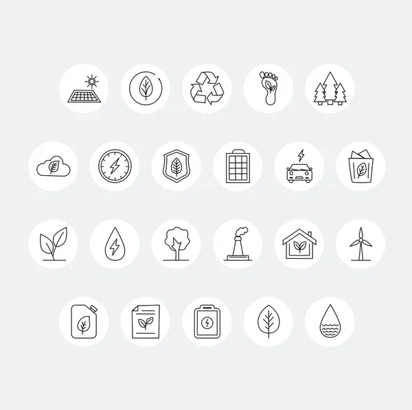 Modern ince çizgi ikonu koleksiyonu sürdürülebilirlik, yenilenebilir enerji, çevre koruma ve yeşil teknoloji kavramlarına odaklandı. Güneş enerjisi, geri dönüşüm, elektrikli araç, eko ev, karbon ayak izi ve temiz enerji sembolleri dahil. Tam düzenleme