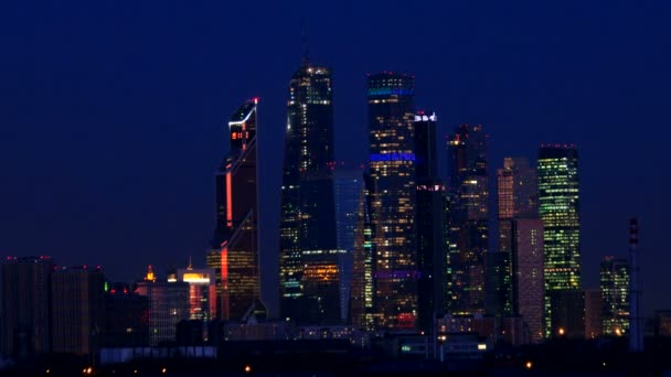 Nocny widok wieżowców Moscow. Timelapse — Wideo stockowe