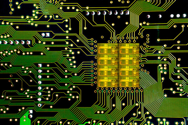 Close-up on a CPU microchip on a scheme