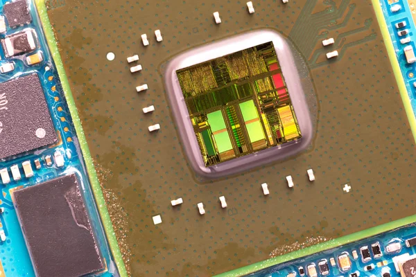 Primer plano de un esquema de microchip de CPU — Foto de Stock