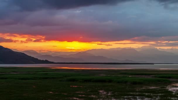 Matahari terbit di Danau Skadar di Montenegro — Stok Video