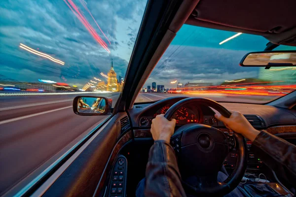 Snelheid beweging auto uitzicht vanuit het interieur — Stockfoto