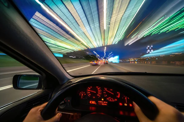 Velocidade movimento vista do carro a partir do interior — Fotografia de Stock