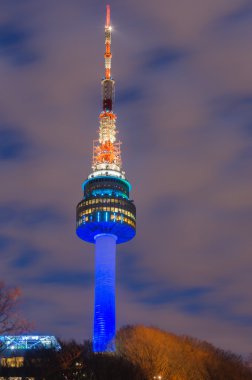 Seul, Güney Kore gece Namsan dağ Seul Kulesi