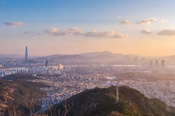 Corea, puesta del sol de la ciudad de Seúl Skylin — Foto de Stock