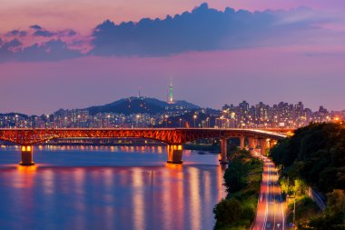 Kore, Seul, gece, Güney Kore şehir manzarası