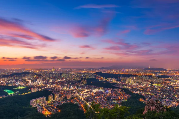 Zachód słońca panoramę miasta w Seul, South Kore — Zdjęcie stockowe